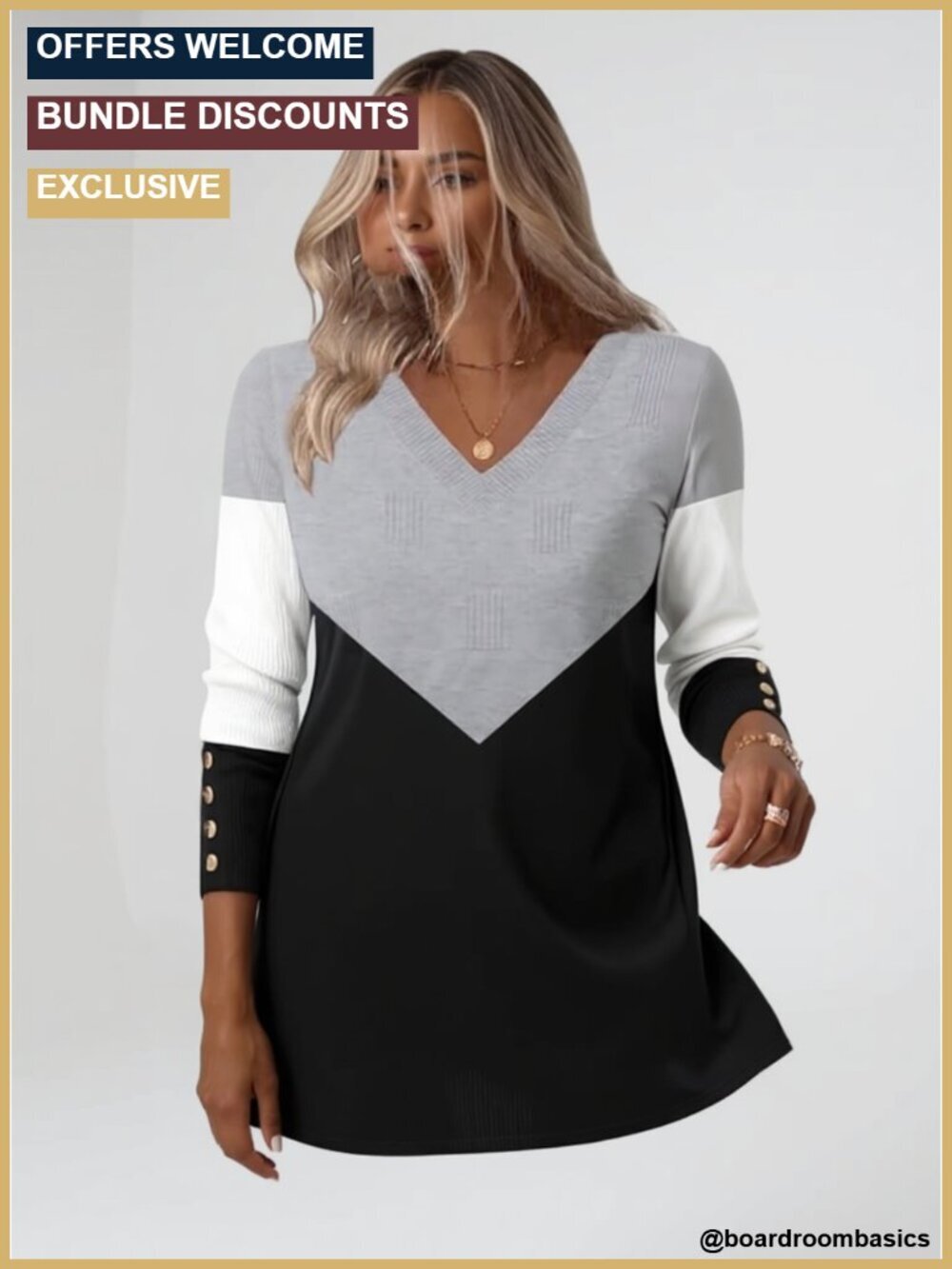 Long Sleeve V-Neck Pullover Sweater with Button Cuffs